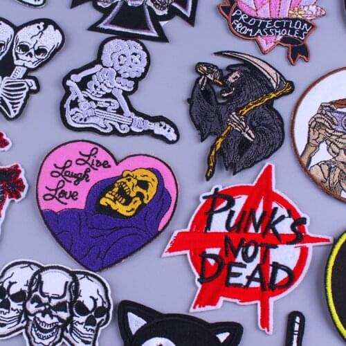 Punk Letter Patch Iron on Patches On Clothes Rock Stripe Embroidered Patches For Clothes Skull Patch Clothing DIY Appliqu Badges