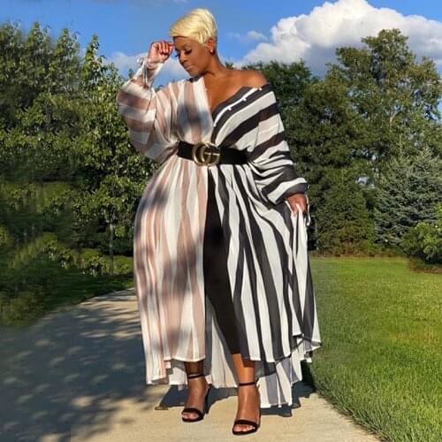Maxi Dresses for Women Long Sleeve Dress Plus Size Clothing Loose Casual Striped Shirt Dress Streetwear Wholesale Dropshipping