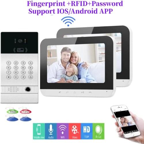APP Remote Unlock IP Video Intercom 7 Inch LCD Wifi Video Door Phone Doorbell System+Fingerprint RFID Password Metal Case Camera