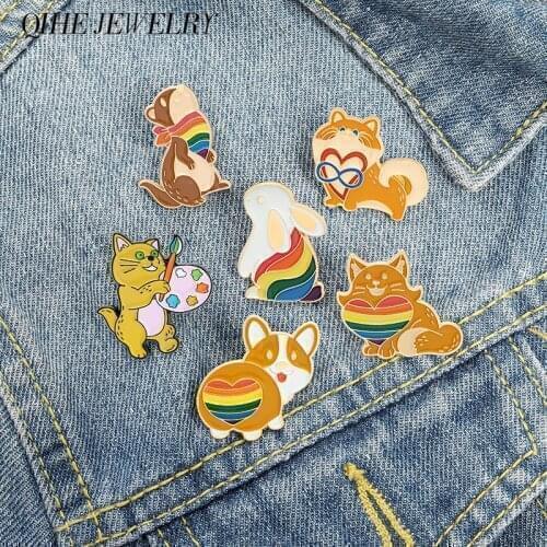 Rainbow Animal Pins Pride Heart Flag Lapel pin Squirrel Cat Fox Persian Corgi Cute Metal Enamel Pin Brooch Lover Is Love Jewelry