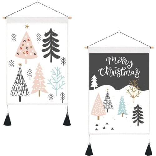 Merry Xmas Tree Picture Yoga Mat Wall Hanging Paintings Tapestry Home Decor Cute With Moon And Stars Small Furnishings