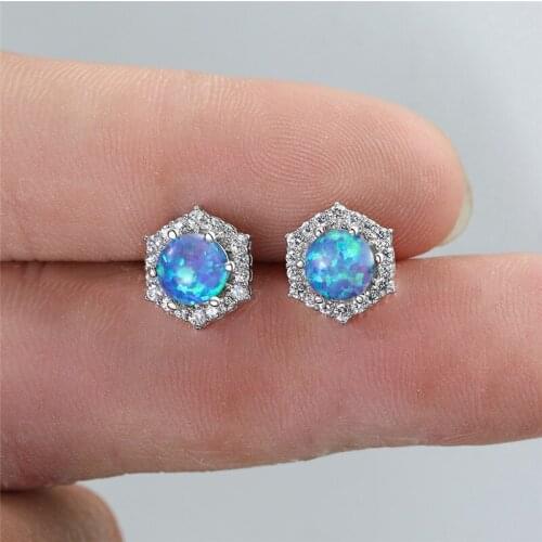 6MM Round Stone Multicolor Fire Opal Stud Earrings For Women Wedding Jewelry Fashion White Gold Rainbow Gradient Zircon Earrings