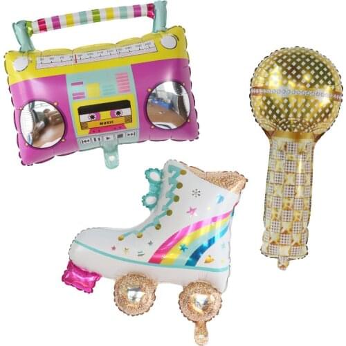 2pcs Radio Roller Skates Foil Balloons Boombox Rollerblade Globos for 90s Party Hip Hop Theme Birthday Party Decoration Kids Toy