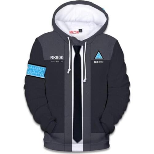Game Detroit: Become Human Connor RK800 3D Print Oversized Hoodie Long Sleeve Hooded Pullover Loose Casual Warm Sweatshirt Men