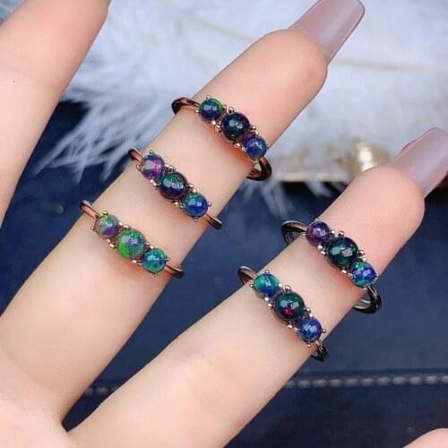 Jewelry 925 Silver Fox Ring for Young Girl 4*4mm and 5*5mm Natural Opal Silver Ring Fashion Opal Ring Silver Gemstone Ring