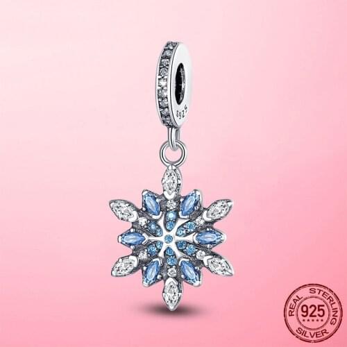 2021 New 925 Sterling Silver Shimmering Snowflake Dangle Charm Pendant fit Original Pandora Bracelet Necklace Silver 925 Jewelry