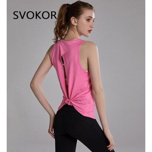 SVOKOR Sports Sleeveless Running Vest Women Knotted Running Tank Tops Workout Crop Top Female T-Shirt Quick Dry Gym Clothes