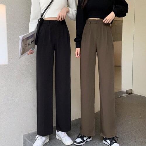 Summer Fashion Harajuku Women Casual Wide Leg Long Drape Pants High Waist Suit Straight Loose Trousers Streetwear