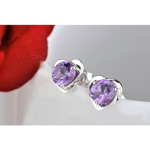 Charming Jewelry Accessories Heart Shaped Crystal Rhinestones Inlaid Woman Earring Color Purple EAR-0337