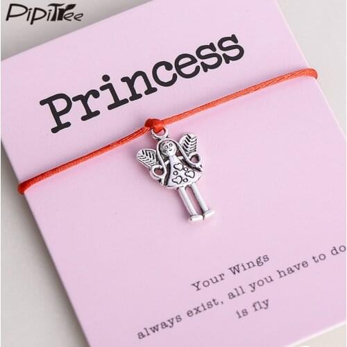 Pipitree Lovely Princess Wish Bracelet Gift Heart Angel Girl Charm Red String Bracelets for Women Girls Lucky Handmade Jewelry