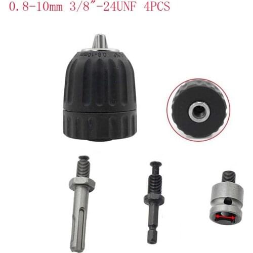 0.8-10mm Keyless Drill Self-locking Chuck 3/8"-24UNF with 3/8 Chuck Adaptor for Impact Wrench Conversion 4pcs with Chuck Adapto