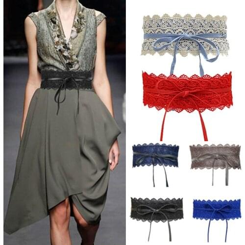 1PC Fashion Spring Autumn Women Lady Metallic Color Soft Faux Leather Lace Wide Belt Self Tie Wrap Waist Mujer Dress Accessories