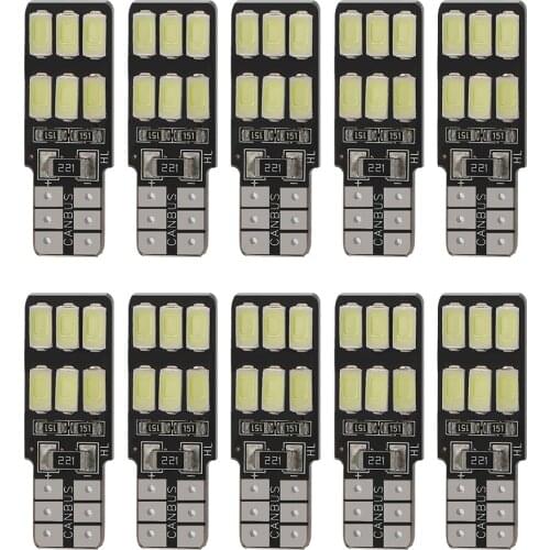 10Pcs T10 LED Canbus LED Bulbs 12V 6000K License Plate Lights 5050 12SMD Error-Free Car Dome Reading Light Wedge Instrument Bulb