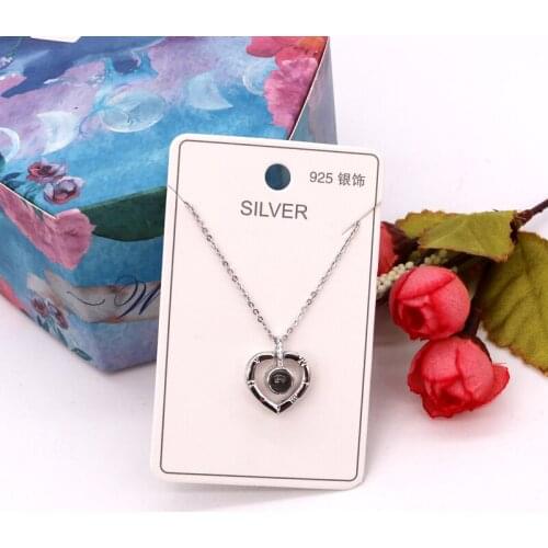 100pcs/lot 5x8cm Fashion Handmade Delicate Jewelry Necklace Display Packing White Paper Cards 925 Silver Post Printed Price Tags