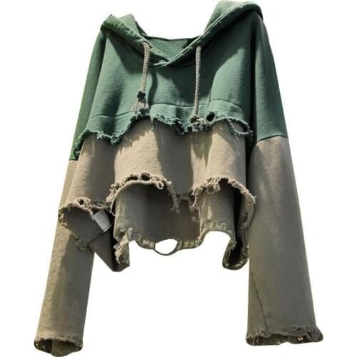 2021 Womens Autumn Winter Harajuku Hoodie Female Korean Style Loose Long Sleeves Short Design Hooded Pullover Sweatshirt