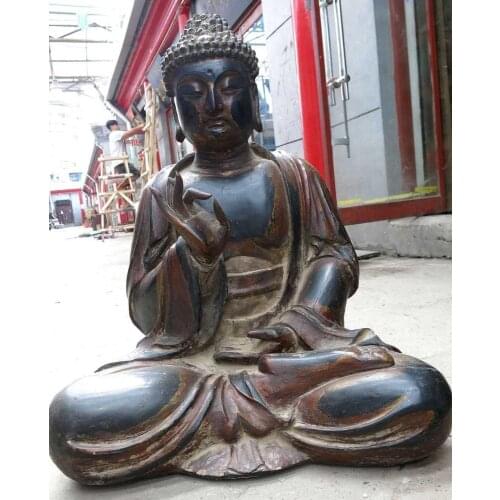 30" China old wood lacquer sculpture handwork buddhism Shakyamuni buddha Statue