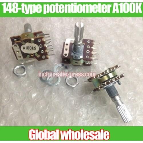 5pcs 148-type double potentiometer A100K / with tapping handle length 25MM flower / 8 feet