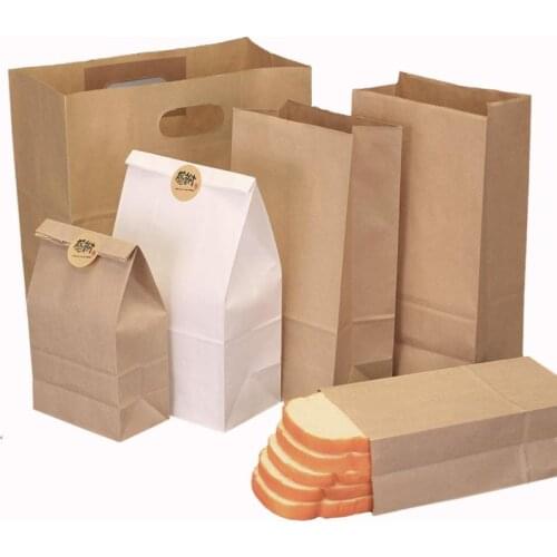 50pcs Kraft Paper Food Storage bag Takeaway Boxes for Packing Food Bread Cake Candy Snack Brown Paper Gift Box Packaging