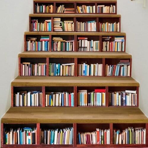 6Pcs Bookcase Waterproof Tile Floor Stair Stickers Bathroom Kitchen Decoration