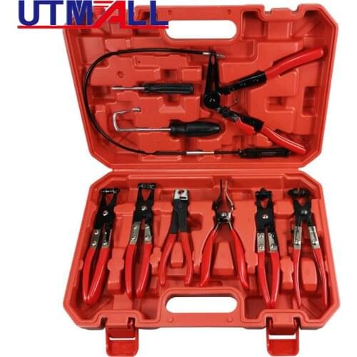 9Pcs Car Repairs Bent Nose Hose Clamp Pliers Tubing Pliers Flexible Wire Hose Clip Pliers Oil Seal Screwdriver Hand Tools Set