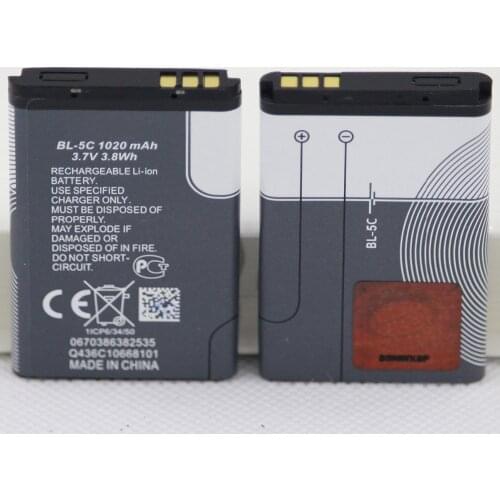 2pcs/lot 1020mah BL-5C Mobile Phone Battery For Nokia 1100 1110 1200 1208 1280 1600 2600 2700 3100 3110 5130 6230 6230i Battery