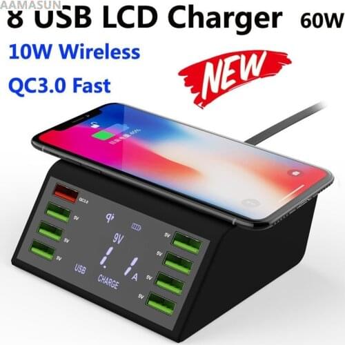 Qi Wireless Charger For Iphone 12 Pro Max Multi 8 Port Lcd USB Quick Charge QC3.0 Fast Charger For Samsung S10 S9 S8