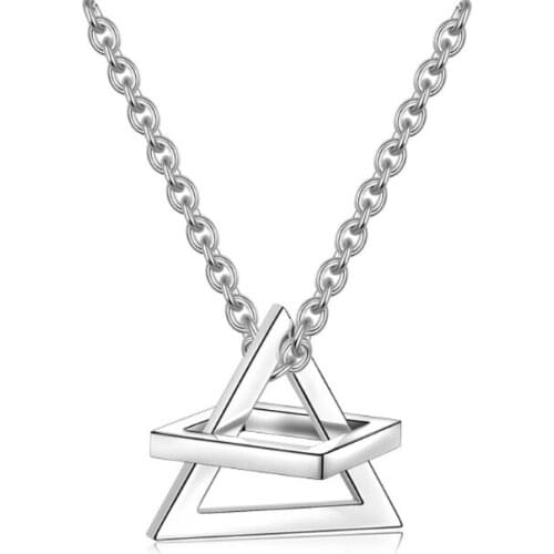 Interlocking Square Triangle Pendant Geometric Stainless Steel Stereoscopic Stacking Necklace Minimalist Jewelry Unisex X4YA