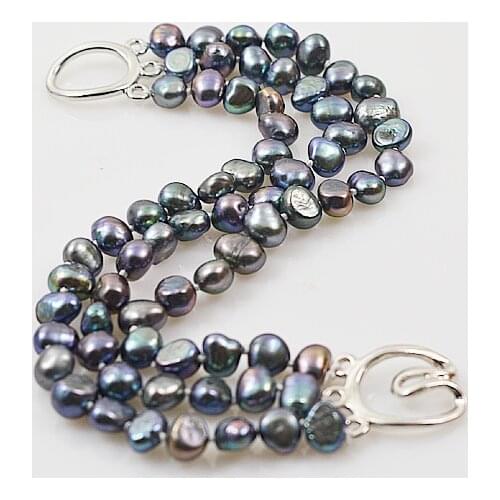 Terisa Unique Real Pearl Bracelet Black Baroque Genuine Freshwater Pearl Bangle Handmade Fashion Jewelry Charming Women Gift