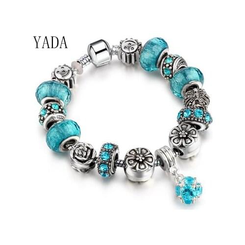 YADA INS Silver flower&Crown Bracelets&Bangles For Women Sun Hot Bracelets silver color Charm Crystal Jewelry Bracelet BT200172