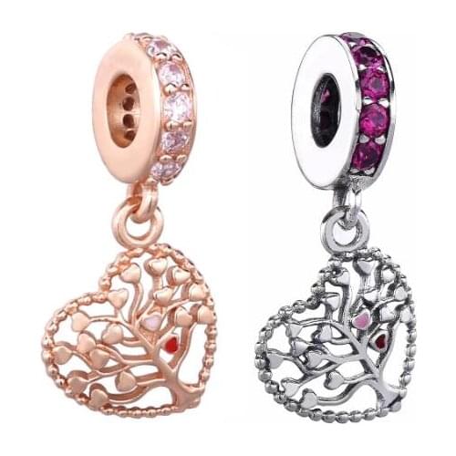Genuine 925 Sterling Silver Charm Rose Moments Family Tree Of Love Dangle Beads Fit Pan Bracelet & Necklace Diy Jewelry
