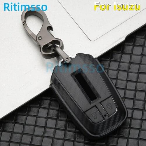 Carbon fiber Car Key Case Key Cover Key Shell For ISUZU D-MAX MUX Truck DMAX Smart 2B Remote keyless rubber protect shell