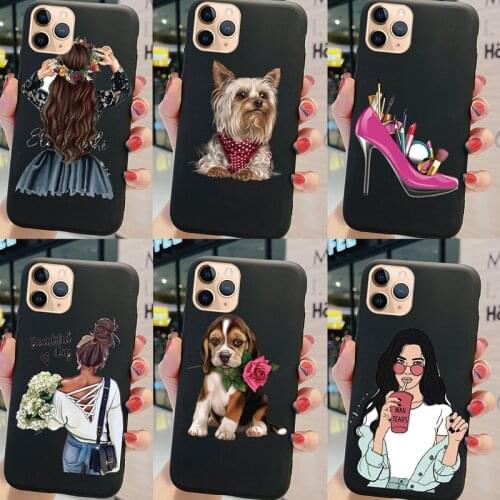 Case For Iphone 5 5S 12 13 Mini Pro Max X XR XS 11 7 8 Plus 6 6S SE 2020 Soft Cover Cute Fashion Girl Dog Silicone Black Bags