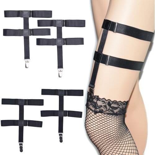 2pcs Non-Slip Thigh High Stockings Garter Belt for Women Girls Adjustable Elastic Harness Metal Clip Leg Suspenders Strap-Black