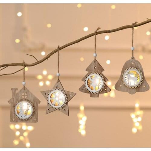 Christmas Tree Wooden Glowing Small Pendant Pendant Scene Layout Santa Snowman Deer Christmas Ornament Snowflake Section