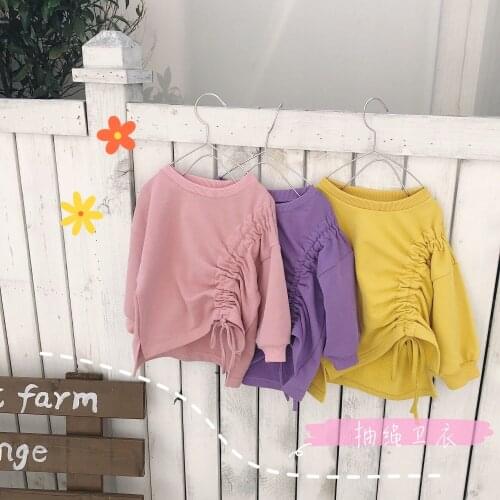 Toddler Girls Sweatshirts Rest Korean Solid Color Drawstring Tops For Girls Kids Long Sleeves Shirts Child Clothing Autumn Tees
