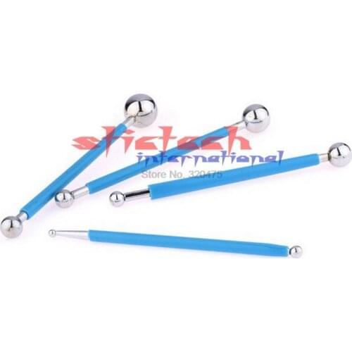 By dhl 100set practical 4pcs/Lot Sugarcarft Fondant Cake Decorating Kit,Stainless Steel Molding Ball Sticks Clay Tools