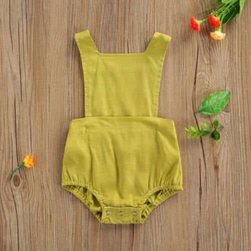 Baby Girls Casual Backless Suspender Bodysuits Fashion Solid Color Button Adjustment Triangle Jumpsuits Summer 2021