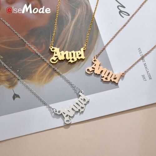 ELSEMODE Fashion Angel Women Letter Necklace Stainless Steel Mom Lovers Girlfriend Jewelry
