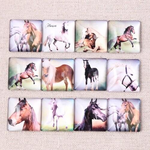 Onwear 20pcs mix horse photo square glass cabochon 20mm 25mm diy flat back handmade jewelry findings for pendants making
