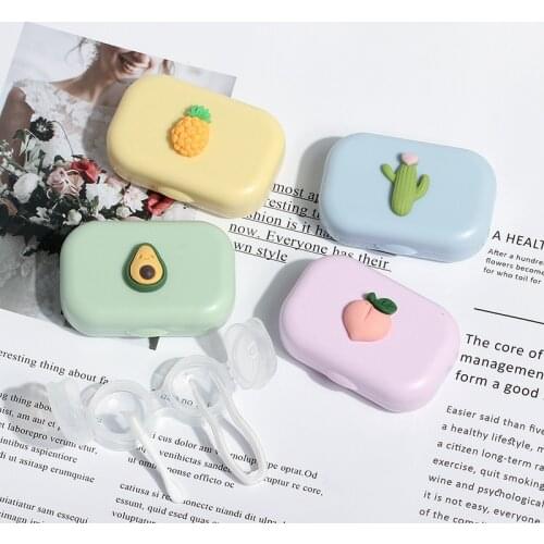 Cosmetic Contact Lens Case Girl Pocket Mini Cartoon Contact Lens With Mirror Clip Companion Box Portable Care Box Women
