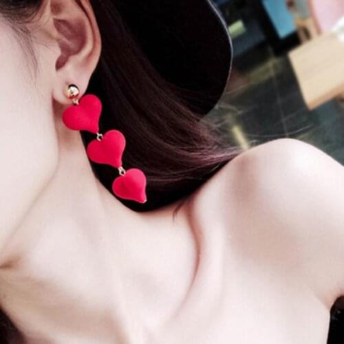 HuangTang Statement Red Plush Heart Dangle Earrings for Women Trendy Love Shape Drop Earrings Jewelry Accessories Brincos 8402