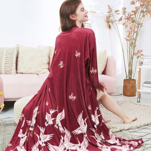 Long Sleeve Print Robes Set Nightdress 2PCS Cami+Robe Kimono Bathrobe Home Dress Sleepwear Spring Velvet Robe Gown