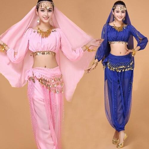 4pcs/Set Belly Dance Coin Tribe Sexy Oriental Belly Dance Suits for Women Dancing Stage Bellydance Costumes for Women