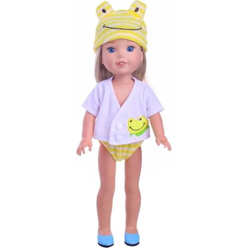 Best Gift Yellow frog set (underwear + clothes + hat) for Wellie Wisher doll ,Doll accessories