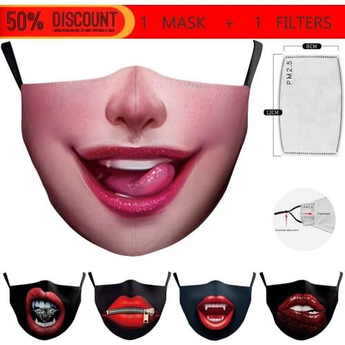Fashion Sexy Tongue Mouth Face-Protection Masks Womens Men Unisex Cycling Spots Breathable Halloween Cospaly Adult Party Mask