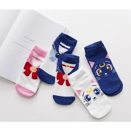 Cute cartoon magic girl shallow socks students butterfly Luna Cat cute socks