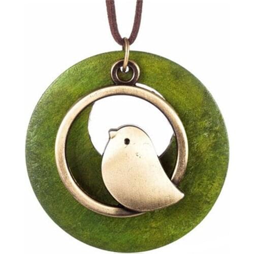 1PCS Woman Jewelry Statement Necklaces & Pendants Bead Pendant Vintage Long Pendant Necklace Bird Wooden Women Chrismas Gift