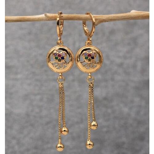 Trendy Dangle Drop Earrings Gold Plated Round Earring For Women Fashion Jewelry Accessories Wedding Party Anniversary Gift