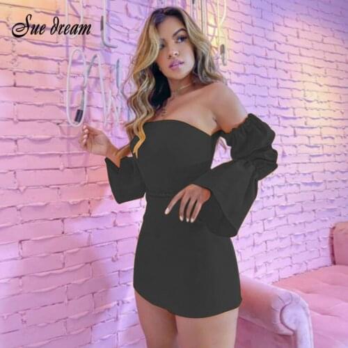 2021 New Sexy Off Shoulder Long Sleeve Flare Sleeve Bodycon Bandage Dress Elegant Club Party Mini Dress vestido