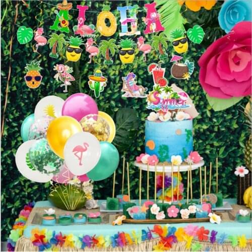 New Aloha Flamingo Pineapple Turtle Leaf Pull FlagMixed Color Sequin Balloon Combination Hawaiian Party Decoration